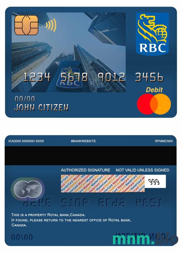 Canada Royal Bank mastercard debet karta przykład w formacie PSD